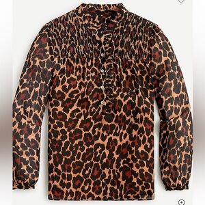 J.Crew Smocked popover top in leopard crinkle chiffon
